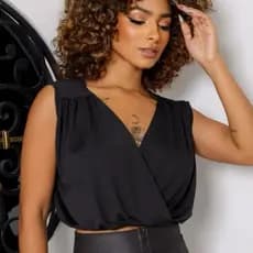 Blusa Croped Cruzado Feminina - poliamida - regata