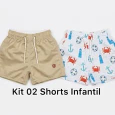 Kit  02 Bermudas Shorts Tactel Infantil Juvenil 1 a 12 Anos Estampadas Variadas Praia Piscina Verão Com Elástico
