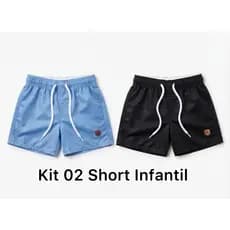 Kit 02 Shorts Infantil Tactel Estampada Praia Piscina Verão Bermuda Com Elástico Regulagem Reforçada