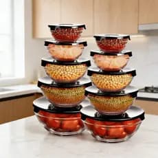 Kit De Potes 10 Peças Tigelas Bowl De Vidro Organizadores De Cozinha Hermeticos Armazenamento