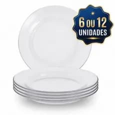 Kit De Prato Fundo De Vidro Resistente Jogo 6 ou 12 Para Almoço Jantar Mesa Restaurantes 22cm