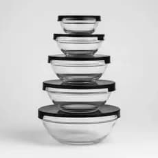 Kit 5 Tigelas Bowl Vidro Herméticos Resistente Organizadores De Cozinha Jogo Transparente