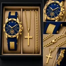 Relógio Masculino Luxo Banhado 18K De Silicone Com Corrente e Pulseira Premium