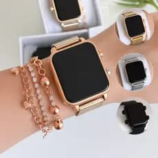 Relógio Digital Led De Pulso Feminino Quadrado Com Pulseira