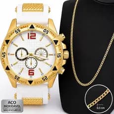 Kit Relógio Masculino Pulseira De Silicone + Corrente Minimalista Aço Presente Dias Dos Pais