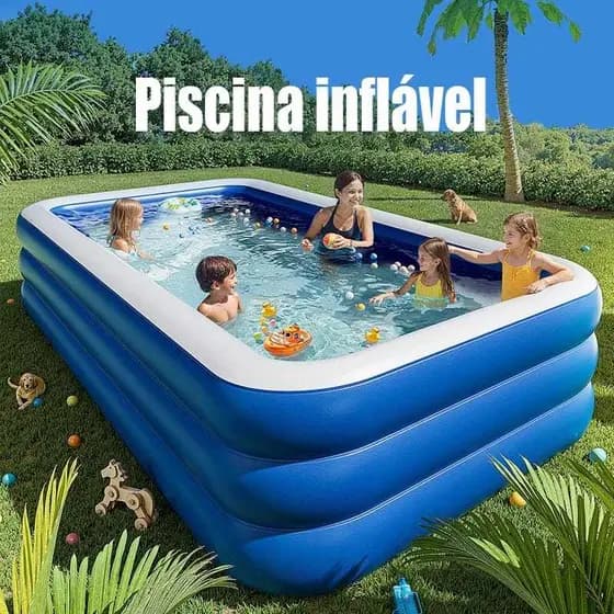 Piscina Inflável Retangular Infantil 3 Anéis 2.6m 1800L  Piscina Inflável Playground Swimming Pool Adulto Piscina Grande