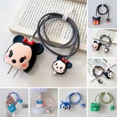 Conjunto 4 Em 1 Protetor De Cabo Para IPhone/IPad 18W/20W Proteção Do Carregador Funny Stitch Red Sesame Melody Cute Car