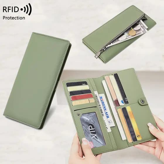 Novo Estilo de Escova RFID Anti-Roubo Carteira de Senhoras Carteira de Couro PU Cor Sólida Porta-cartões Ultra-Thin Carteira Longa Feminina