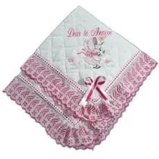 Manta De Lese Bordada e Forrada Camponesa Pink Infantil Menina