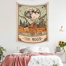 Tapeçaria de Parede com Estampa Digital de Cartas de Tarot Sol e Lua, Tecido Decorativo, Fundo para Transmissão ao Vivo,