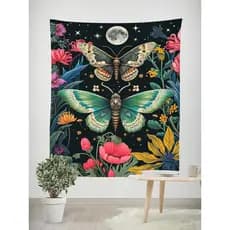 Tapeçaria de Cogumelo Borboleta, Arte de Parede Estética, Tecido Decorativo para Pendurar na Sala de Estar ou Quarto