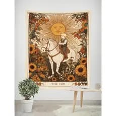 Tapeçaria de Cartas de Tarot Sol Estrelas Lua Versão Vertical Tecido Decorativo para Parede