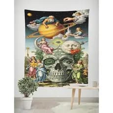 Tapeçaria de Caveira com Impressão em Alta Definição, Tecido Decorativo para Pendurar na Parede com Kit de Instalação