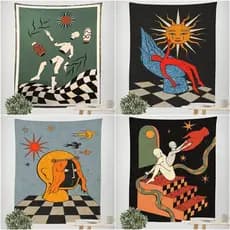 Tapeçaria Morandi 230x180cm, Tecido Decorativo de Parede com Tema Místico e Hippie para Decoração de Quarto, Sala de Est