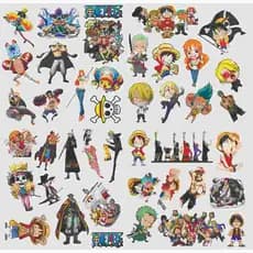 Cartela Adesivos One Piece Luffy com 42 peças em Vinil Premium para Caderno Carro Moto Parede