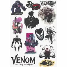 Cartela de Adesivos Venom com 13 peças em Vinil Premium Geek para Cadernos Carros Motos Paredes