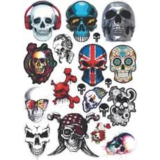 Cartela 19 Adesivos Caveira Rock Justiceiro Carro Moto Bike em Vinil Premium Fácil Aplicação