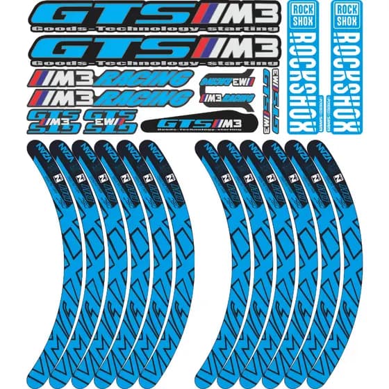 Kit de Adesivos Completo para Bicicleta GTS M3 Quadro Roda Garfo em Vinil Premium Azul
