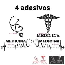 Kit 4 Adesivos Plotter Medicina em Vinil Premium Para Fundo Claro/Branco Cor Preto