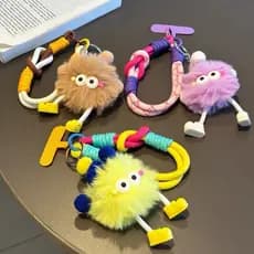 Candy Color Briquetes Cordão para celular trançado alça de mão pingente de desenho animado de pelúcia
