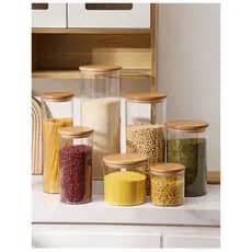 Kit 5 ou 11 potes de vidro com tampa de bambu herméticos redondos porta mantimentos