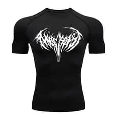 Camiseta Compressão Proteção Uv 50+ Estampada Na Frente Tecido Gelado Segunda Pele Manga Curta Cyber Tribal Narcissist