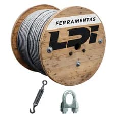 Kit Cabo Aço Galvanizado 5/32 6x7 500m C/ Esticador e Clip LDI Para Guincho E Carga