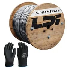 Conjunto Cabo De Aço 500 Metros  6x7 5/32 Alma de Fibra + Luva EPI Proteção LDI
