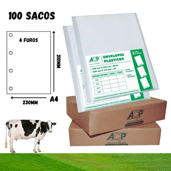 100 Sacos 4 Furos Envelopes Plásticos Transparentes A4 Ofício 230x310mm
