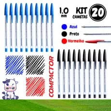 KIT 20 Canetas Esferográficas 1.0mm Compactor