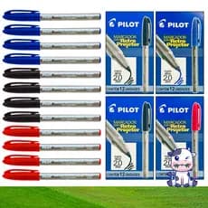 12 Canetas Pincel Marcador Tinta Permanente Ponta 2.0mm Retroprojetor Pilot