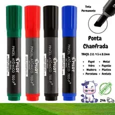 KIT 04 Marcadores Pincel Atômico 1100 Permanente Canetão Ponta Chanfrada Recarregável Pilot