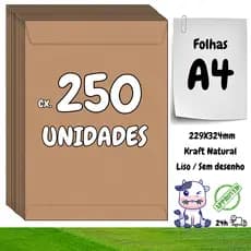 250 Envelopes A4 Kraft Saco Liso Armazenar Transportar Organizar Proteger Folhas Papel Documentos