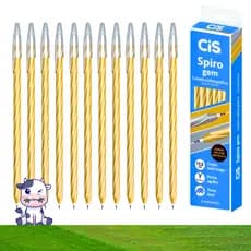 12 Canetas Spiro Cis 0.7mm Azul Ponta Fina Esferográfica Gem Ouro