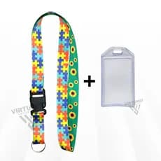 Kit Cordão Autista Autismo Pescoço Fecho Engate Rápido + Porta Cartão Crachá