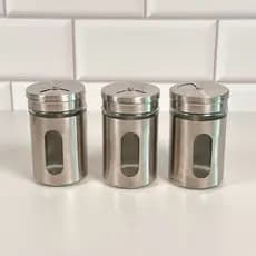 Kit de Porta Tempero Potes Condimento para Saleiro Pimenteiro Temperos Vidro e Aço Inox Cozinha