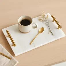 Bandeja Decorativa Retangular Mármore Branco Multiuso Servir Mesa Casa Cantinho Café Luxo Natural