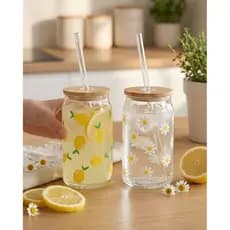 Copo Fresh com Canudo em Vidro  450ml