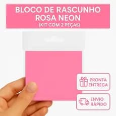 Kit 2 Blocos Adesivos Rosa Neon 76x76mm - Anotações - Organização - Escola - Escritório - Papelaria