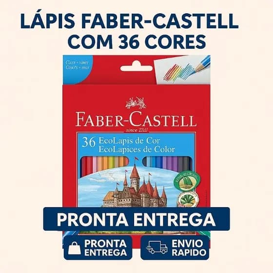 Estojo Lápis de Cor Faber-Castell 36 Cores - Escola - Artesanato - Desenho - Papelaria Criativa