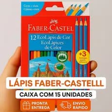 Lápis de Cor Faber-Castell 12 Cores + 3 Grafite - Escola - Artesanato - Desenho - Papelaria Completa