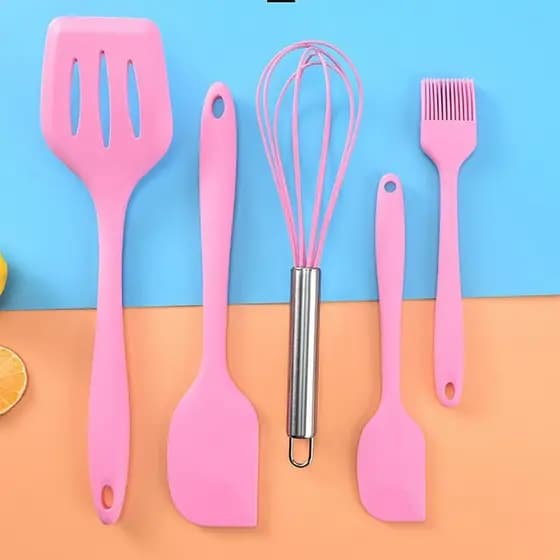 Kit 5 Peças Utensílios de Cozinha Silicone Colher Espátula Fue Espátula Pequena Pincel