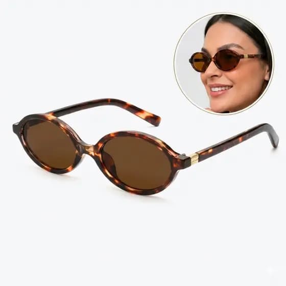 Óculos De Sol Feminino Oval Retrô Padrão Tartaruga Moda Luxo Vintage Proteção UV400 Verão Inverno