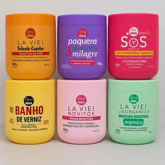 Completo kit 6 unidades 500g cada –Reconstrução, Hidratação, Anti Frizz, Força, Maciez, Força, Brilho, Redução