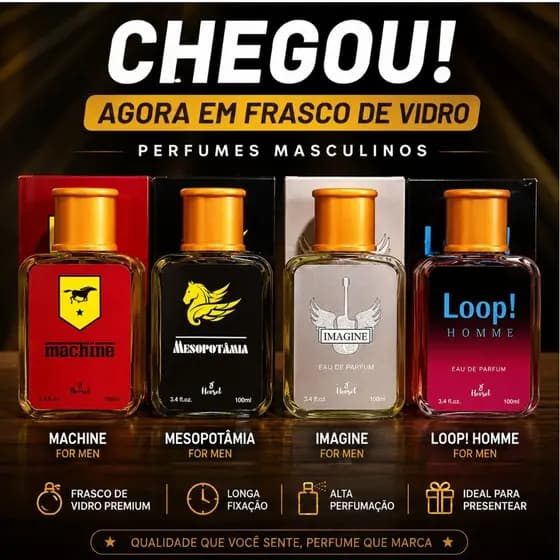 Kit Perfume Masculino Frasco de Vidro 100ml com 04 Ou 02 Unidades | Longa Duração | Qualidade Premium | Eau de Parfum