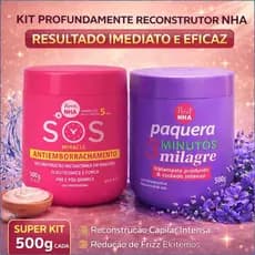 Kit 2 Reconstrução Capilar NHA – SOS Antiemborrachamento + Paquera 3 Minutos Milagre Força, Hidratação e Brilho Imediato