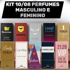 Kit com 10 E 8 perfumes sendo, masculino e feminino de 100ml cada
