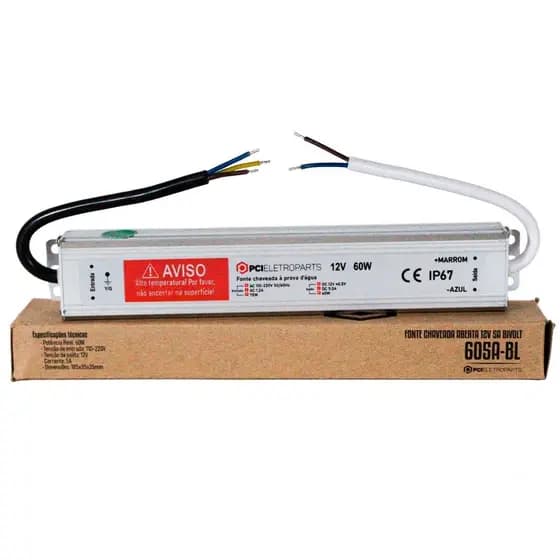 Fonte Chaveada Blindada 12V 5A 60W Bivolt IP67 a Prova Dágua