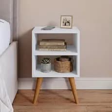 Mesa de Cabeceira Retrô Com 2 Nichos Pés Palito Para Quarto Mesinha Organizador Funcional Decorativa