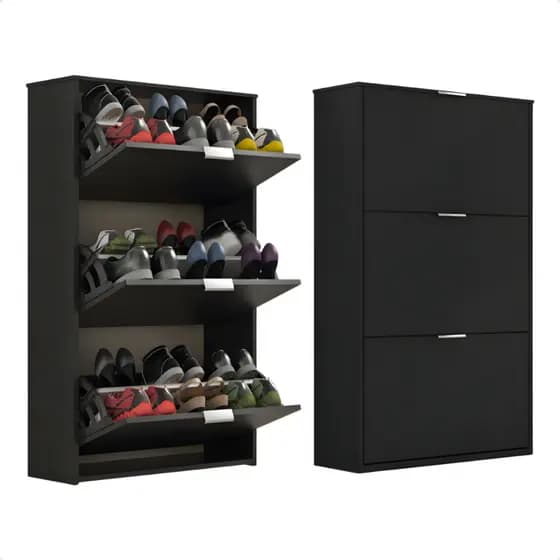 Sapateira Organizadora 3 Portas Armário Multiuso Para Quarto Sala Hall Entrada Sapatos Cor Preto
